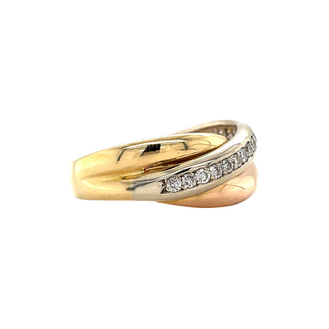 Tricolor Goldring mit Diamant 18 Karat