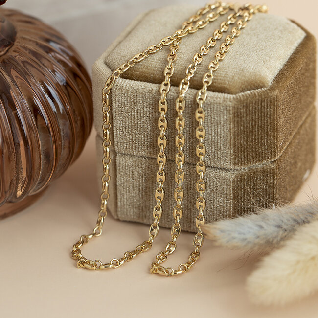 Gouden dubbele anker collier 50 cm 14 karaat