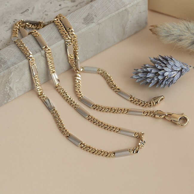 Gouden collier bicolour 46.5 cm 14 karaat