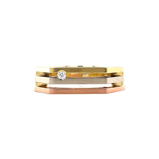 Tricolor goldener Ring mit Zirkonia 14 Karat