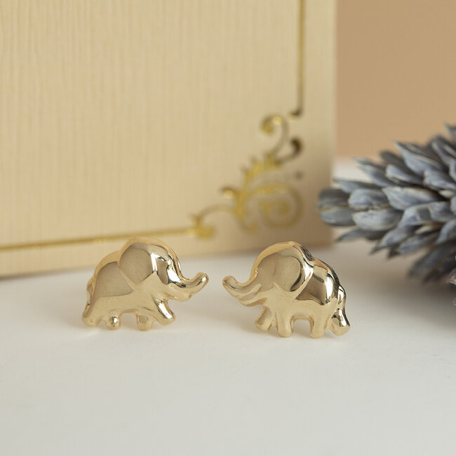 Gouden olifant oorstekers 14 karaat