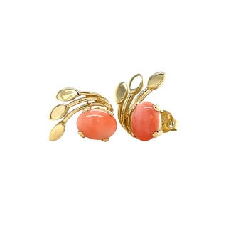 Gold stud earrings with angel skin coral