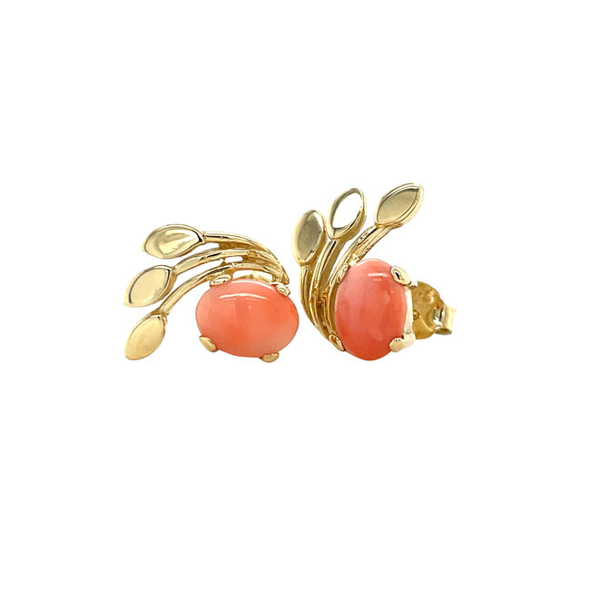 Gold earrings with angel skin coral 14 carat