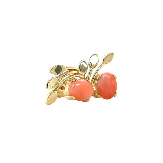 Gold stud earrings with angel skin coral 14 karat