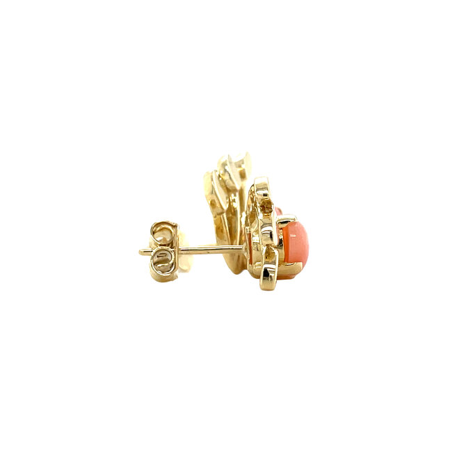 Gold earrings with angel skin coral 14 carat