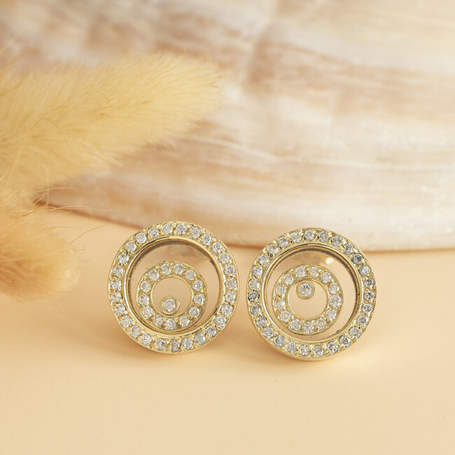 Gold stud earrings with zirconia 14 carat
