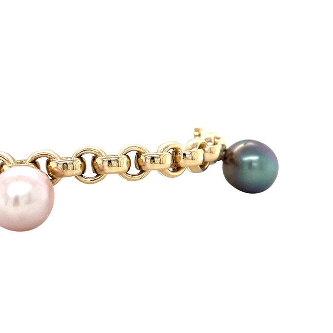 Goldene Jasseron-Armband mit Perlen 20 cm 14 Karat