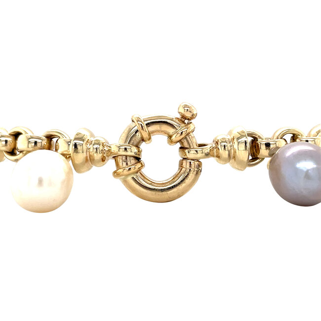 Goldene Jasseron-Armband mit Perlen 20 cm 14 Karat