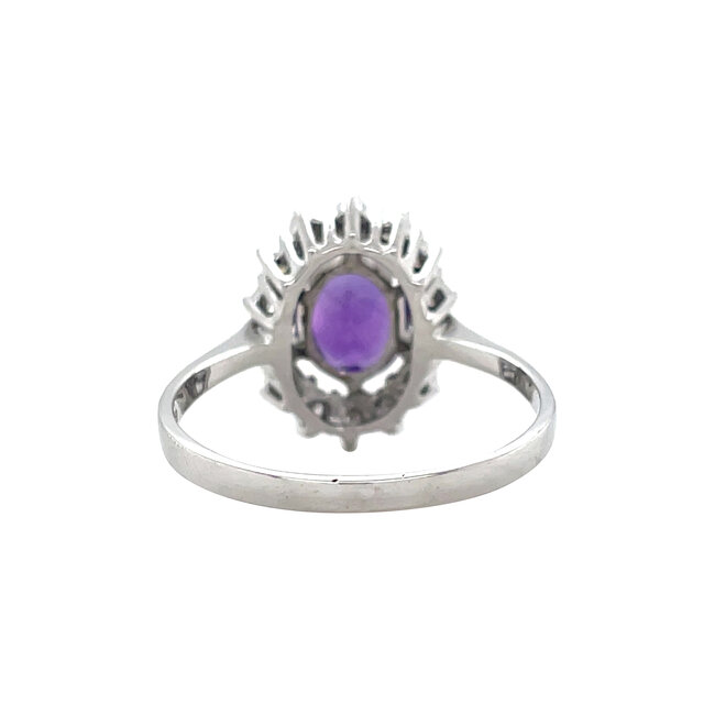 Witgouden entourage ring met amethist en diamant 14 karaat