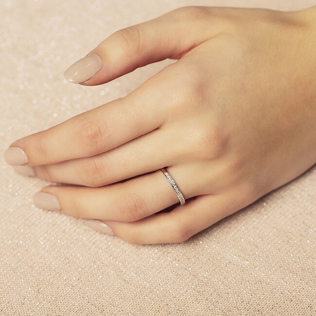 White gold rail ring with diamond 14 kt