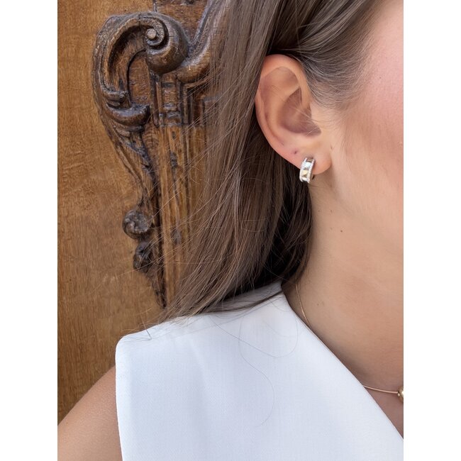 White gold hinged hoop earrings with diamond 14 kt