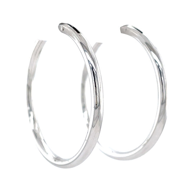 White gold smooth hoop earrings 14 kt