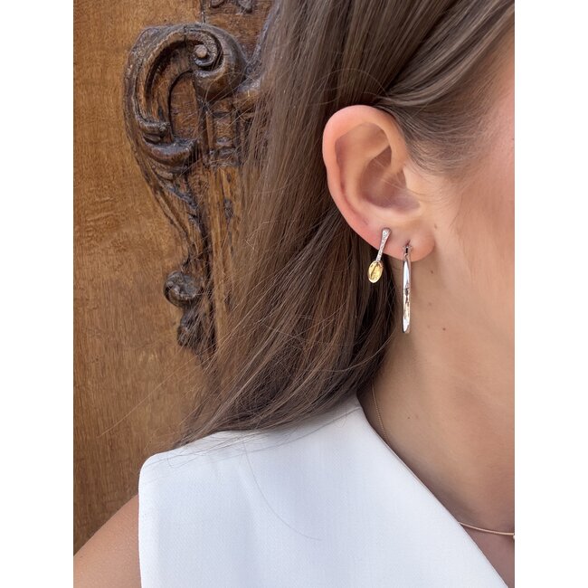 Bicolour gold stud earrings with diamond 18 kt