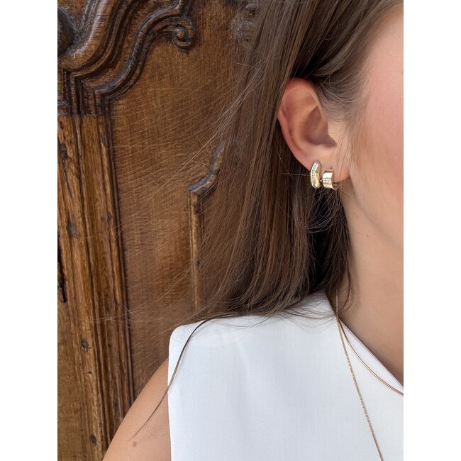 Gold hinged hoop earrings with zirconia 14 kt