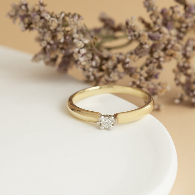 Goldener Solitärring mit Diamant 14 Karat* neu