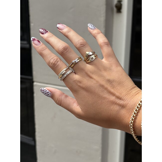 Gold row ring with diamond 14 karat