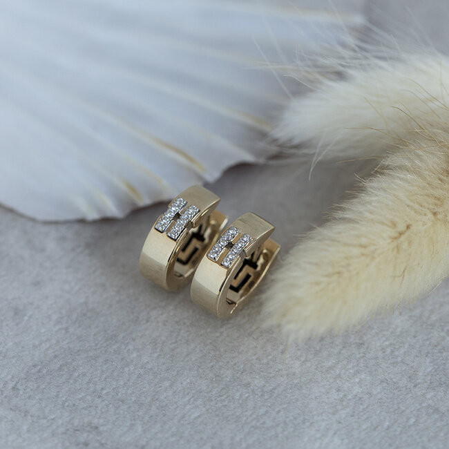 Gold hinged hoop earrings with diamond 14 karat