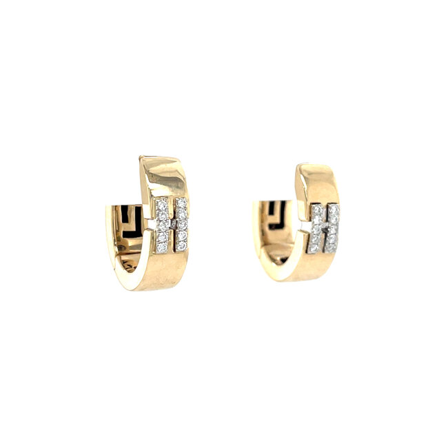 Gold hinged hoop earrings with diamond 14 karat