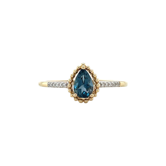 Geelgouden fantasie ring met topaas en diamant 14 krt