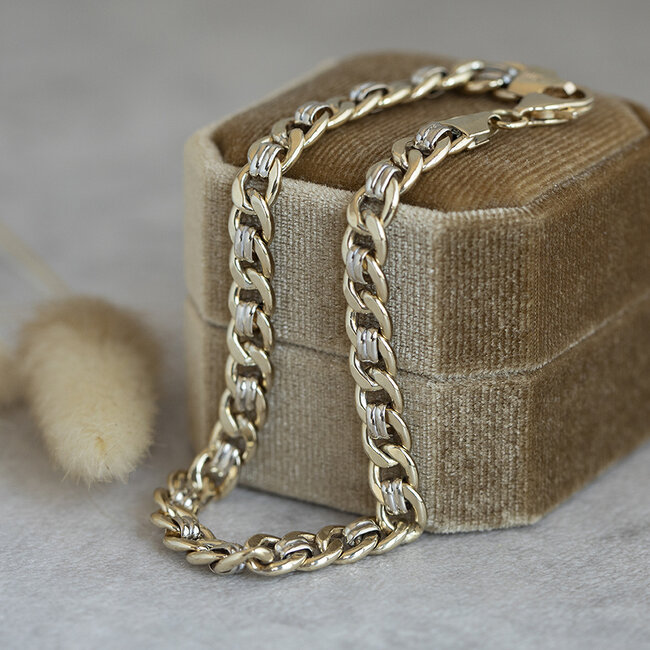 Zilgold gourmet armband 21.5 cm 14 karaat/925