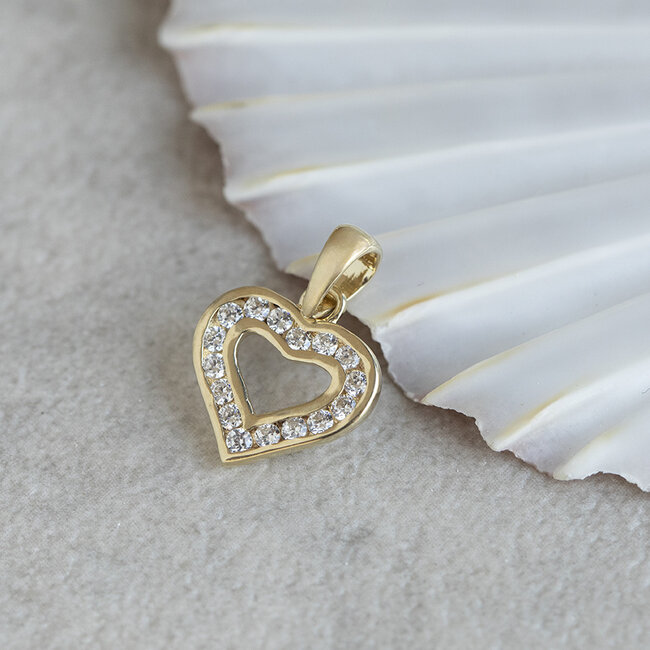 Gouden hart hanger met zirkonia 14 karaat