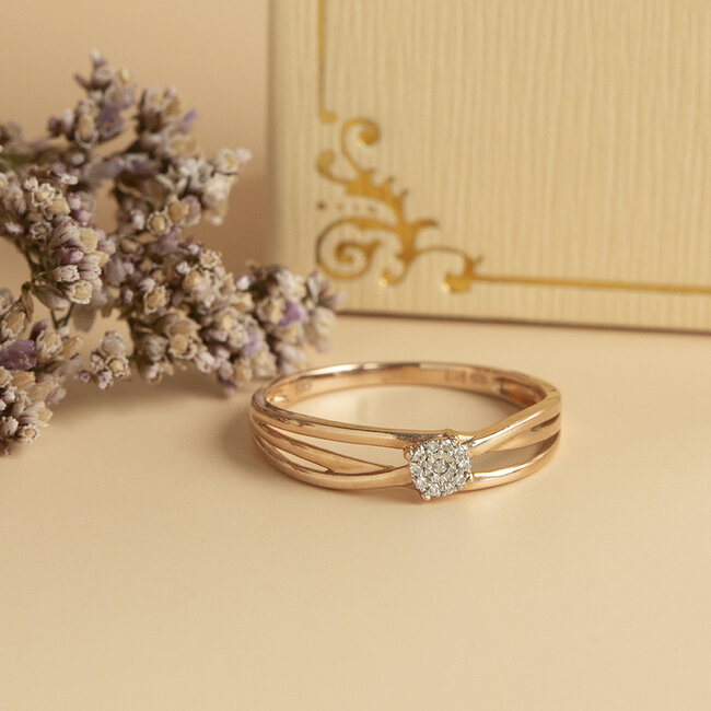 Rosegouden rozet ring met diamant 14 karaat* nieuw