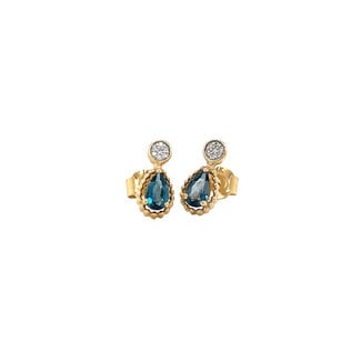 Gouden fantasie oorbellen met topaas en diamant 14 krt