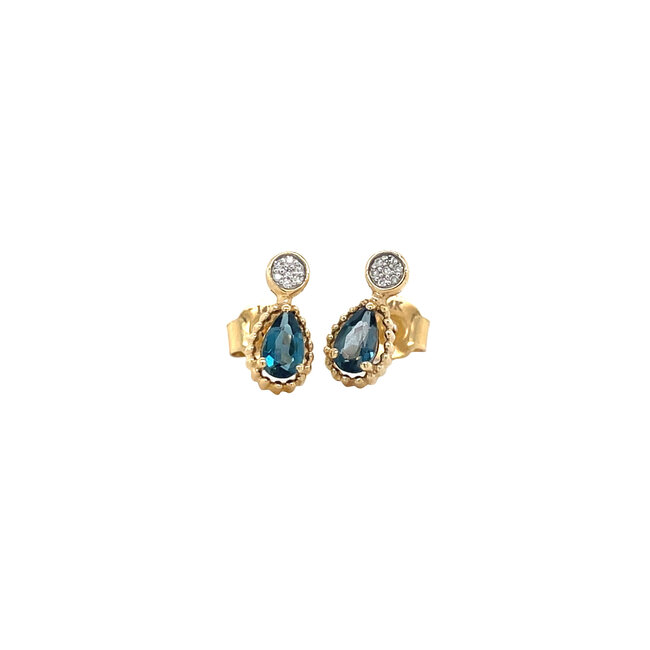 Gouden fantasie oorbellen met topaas en diamant 14 krt