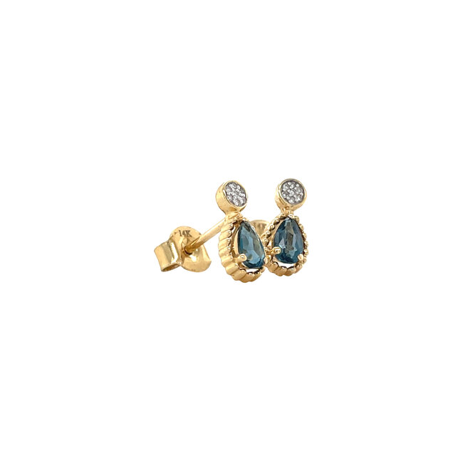 Gouden fantasie oorbellen met topaas en diamant 14 krt