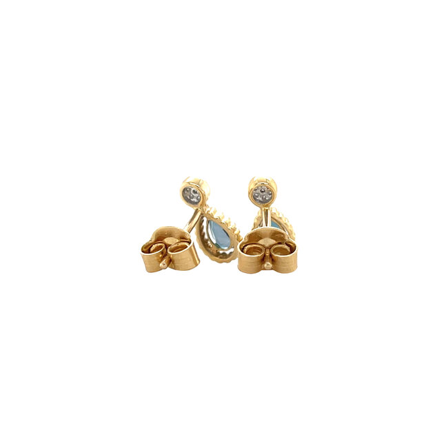 Golden fantasy earrings with topaz and diamond 14 kt