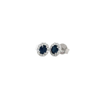 Weißgoldene Ohrstecker mit Saphir und Diamant 14 kt