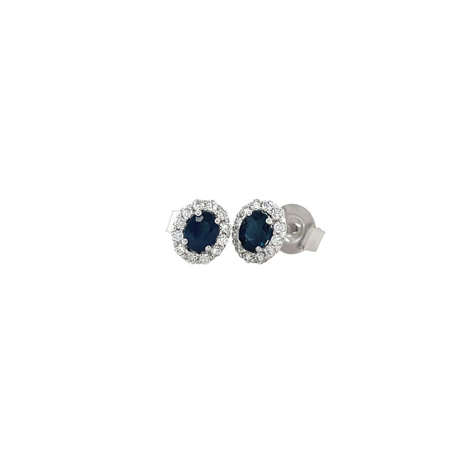 Weißgoldene Ohrstecker mit Saphir und Diamant 14 kt