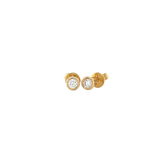 Gouden solitair oorstekers met diamant 14 krt