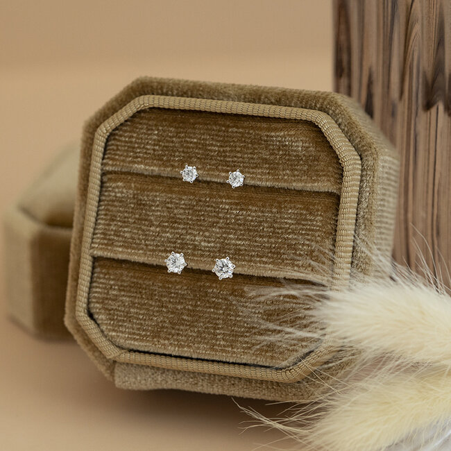 Weißgoldene Solitär-Ohrstecker mit Diamant 14 kt