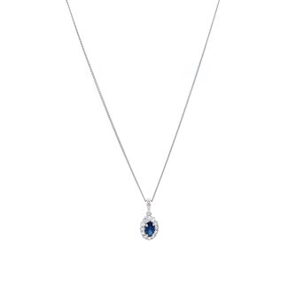 Witgouden entourage collier met saffier en diamant 14 krt