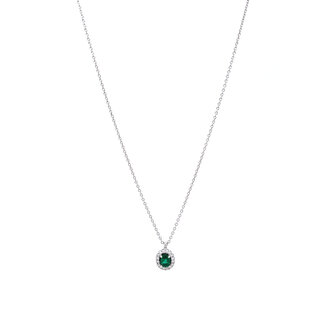 Witgouden entourage collier met smaragd en diamant 14 krt