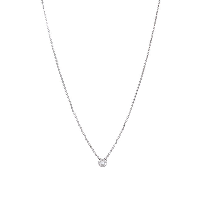 Weißgoldenes Solitär-Collier mit Diamant 14 kt