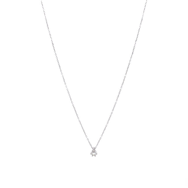 Witgouden solitair collier met diamant 14 krt