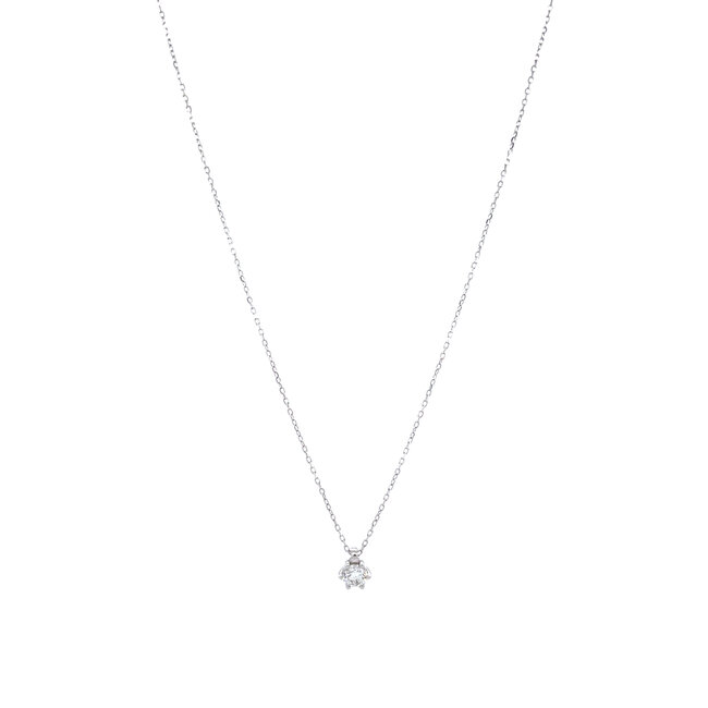 Witgouden solitair collier met diamant 14 krt