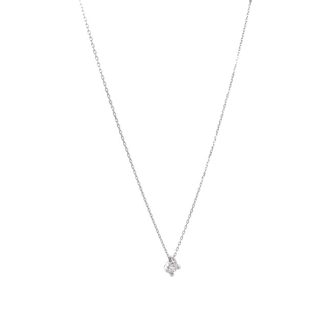Weißgoldenes Solitär-Collier mit Diamant 14 kt