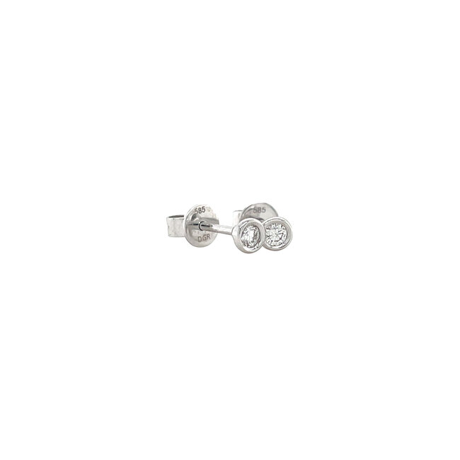 White gold solitaire stud earrings 14 kt