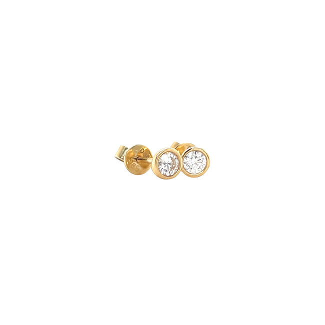 Yellow gold solitaire stud earrings with diamond 14 kt