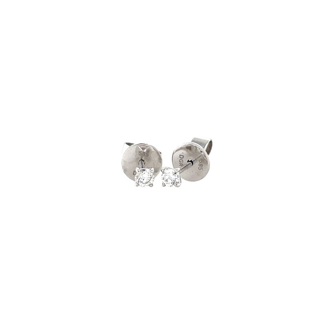 Witgouden solitair oorstekers met diamant 14 krt
