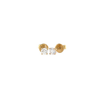 Gouden solitair oorstekers met diamant 14 krt