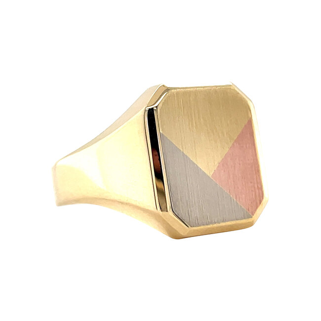 Tricolour gouden zegelring 14 karaat