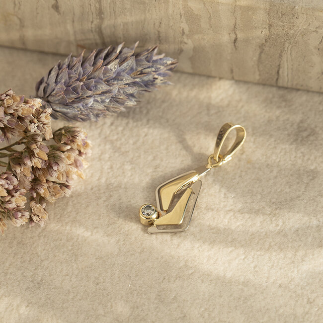 Bicolour gold pendant with zirconia 14 karat