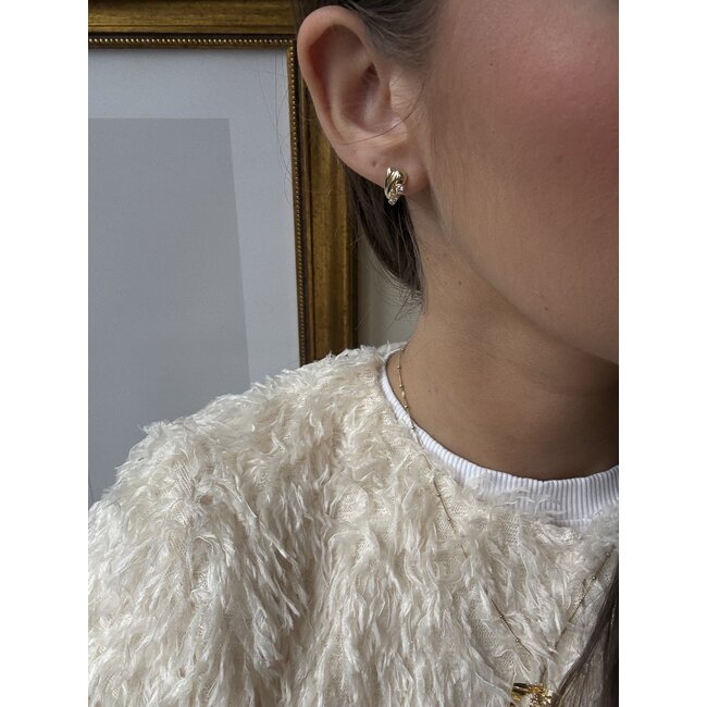 Gold stud earrings with zirconia 14 karat