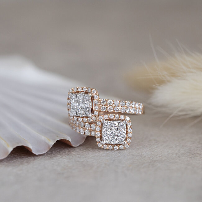 Rosegouden ring met diamant 18 karaat