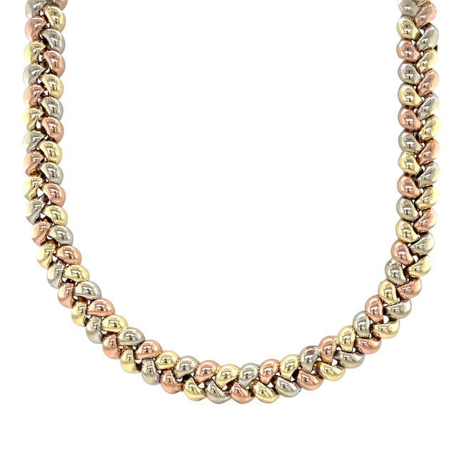 Tricolour gouden choker 42 cm 14 karaat
