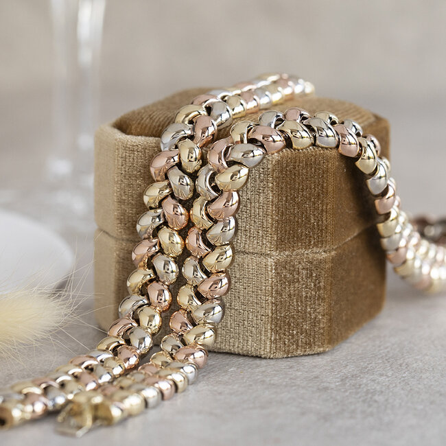 Tricolour gouden choker 42 cm 14 karaat